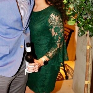 Lulus Green Lace Long Sleeve Dress
